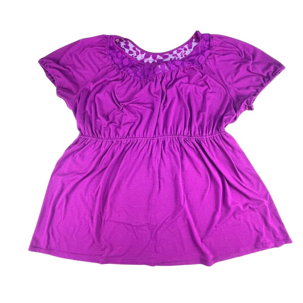 Just My Size Tunic 3X Purple Flowy Empire Waist Peplum Top  Lace Neck Blouse